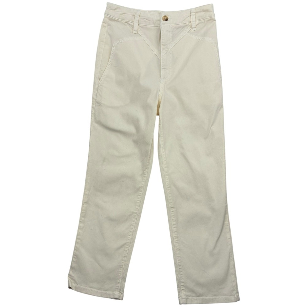 Amadi Cream Stretch Pants‎ XS Petite Zip Front Slim Straight Ankle Crop 23.5